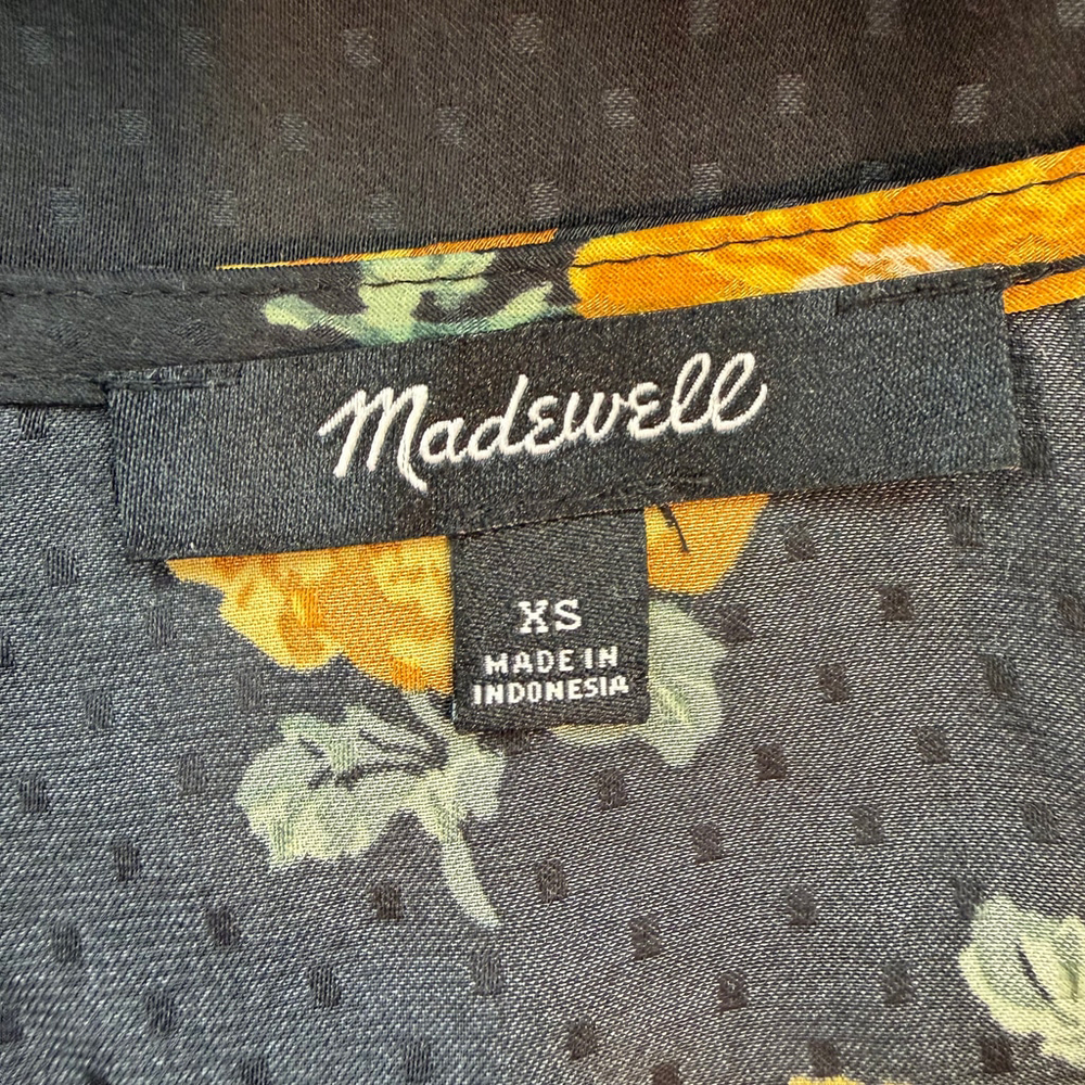 Madewell Black Floral Wrap Blouse Romantic Sheer Long Sleeve XS - Picture 9 of 11